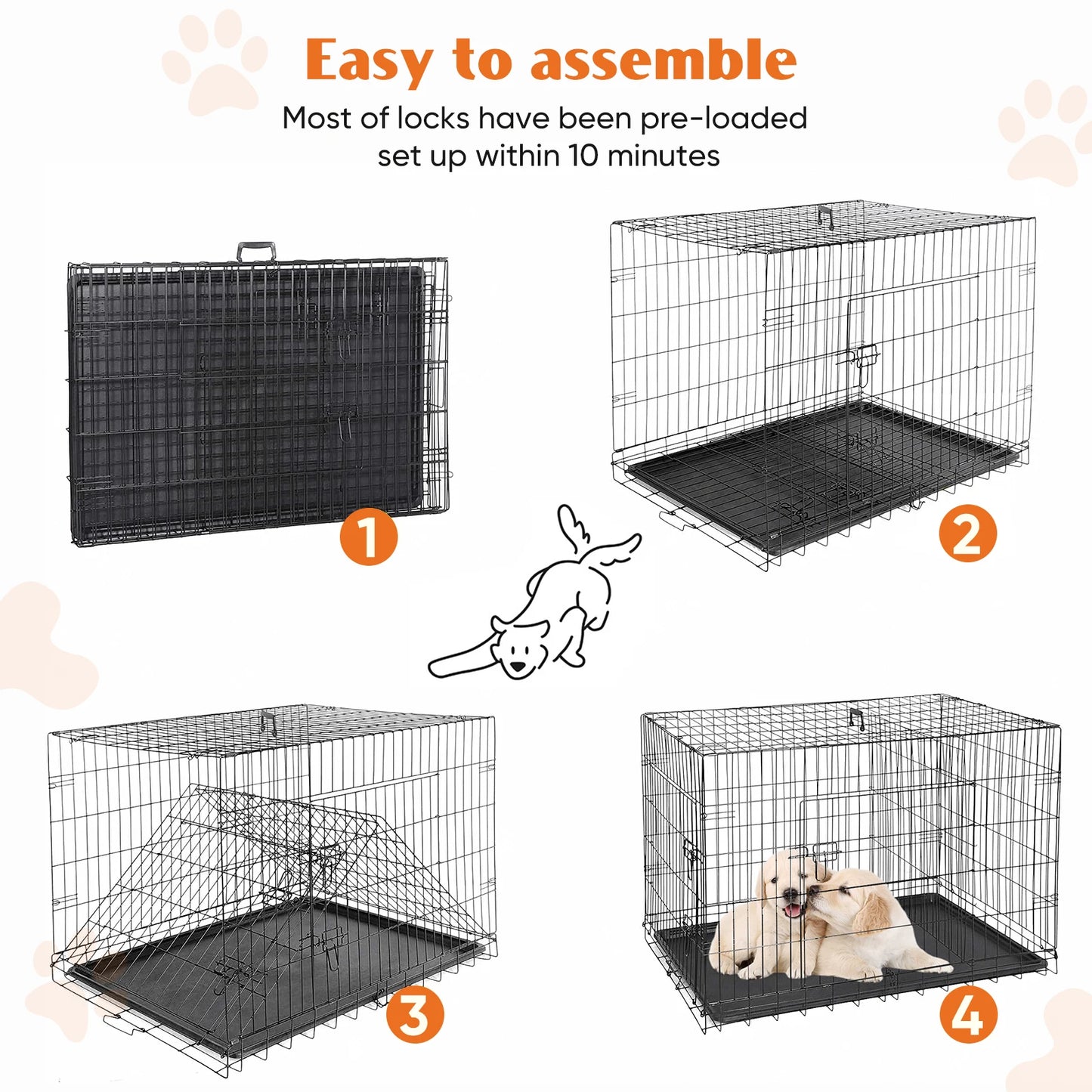 JHK Extra Large Double Door Folding Metal Dog Cage with Leak-Proof Tray