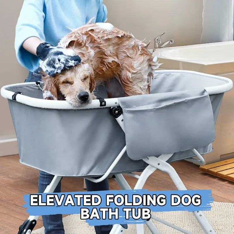 Elevated Foldable Dog Bath Tub Adjustable Grooming Station for Medium to Large Pets