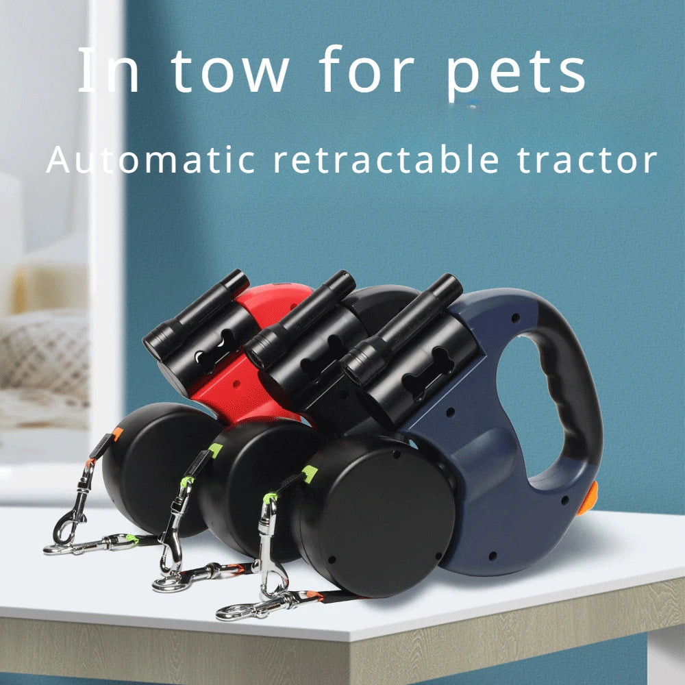 Automatic Retractable Two-End Pet Leash with Flashlight for Easy Dog Walking
