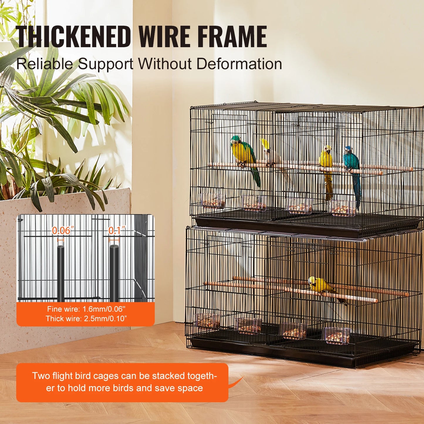 VEVOR 30 Inch Stackable Divided Bird Cage for Small Birds with Handle and Perches