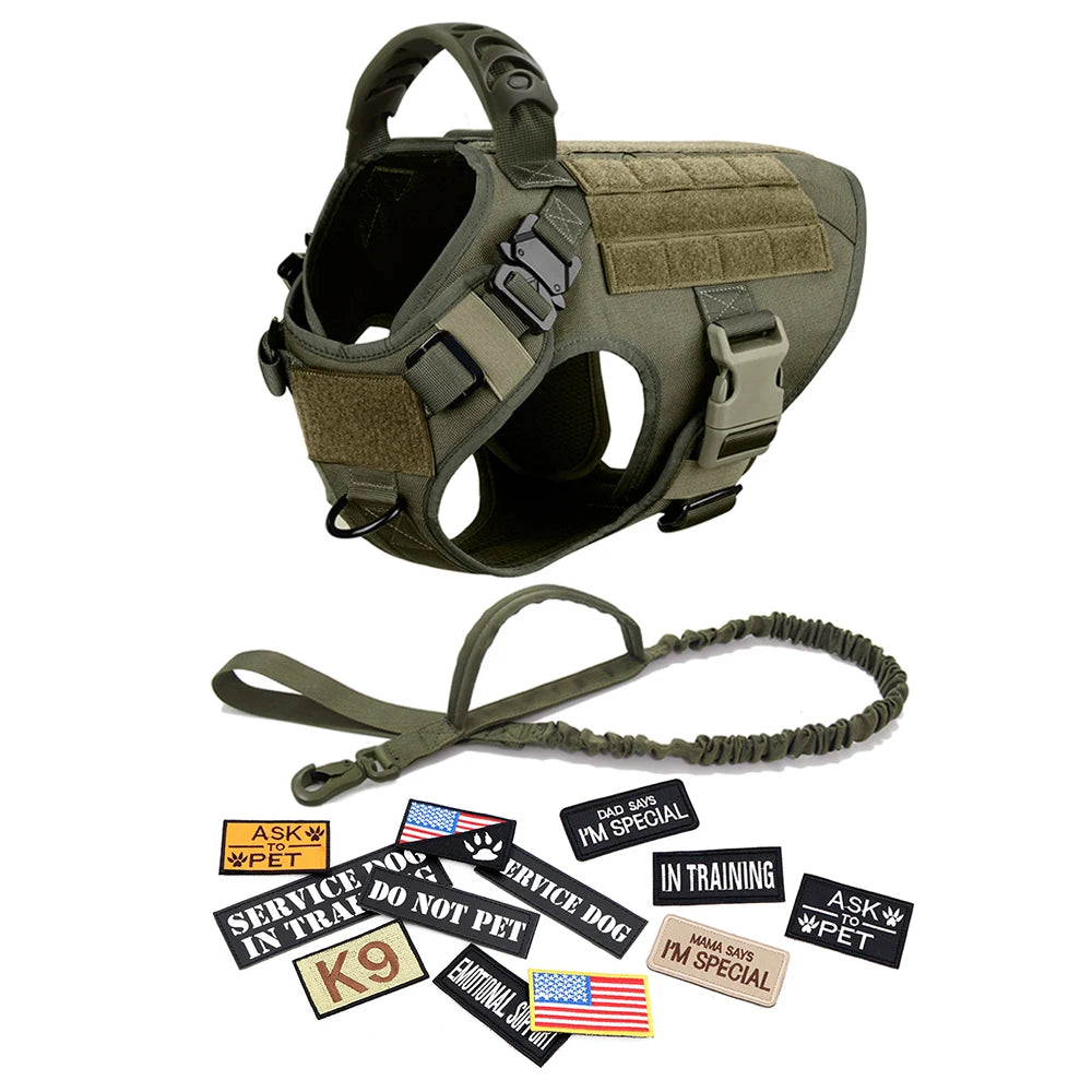 Military Dog Harness Set with Leash Bags Patches for Tactical Training