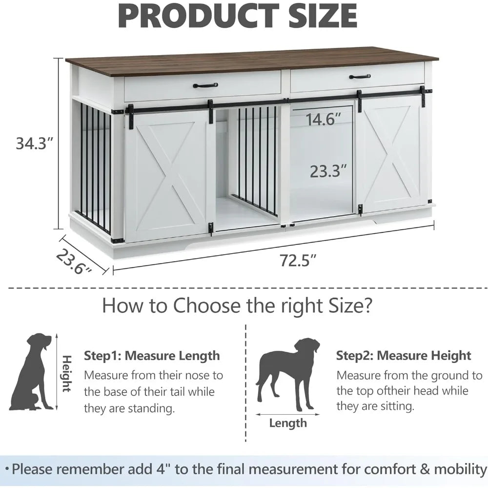 72.5 Inch Double Dog Crate Furniture for Two Medium Dogs with Room Divider