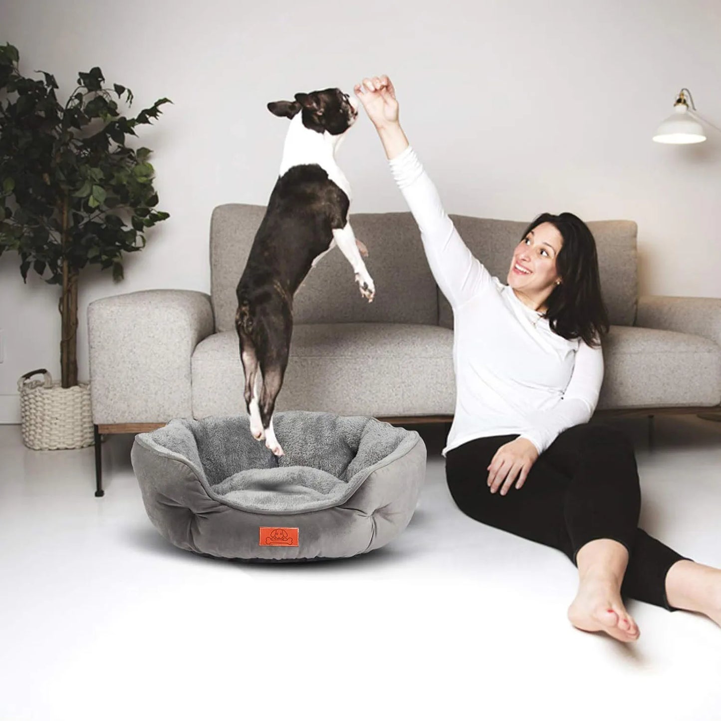 Cozy Grey Pet Bed for Small and Large Pets Soft Washable Non-Slip Base