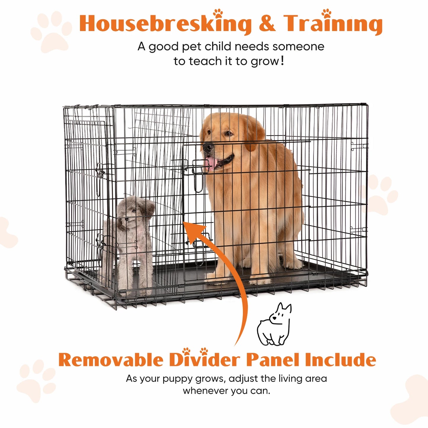 JHK Extra Large Double Door Folding Metal Dog Cage with Leak-Proof Tray