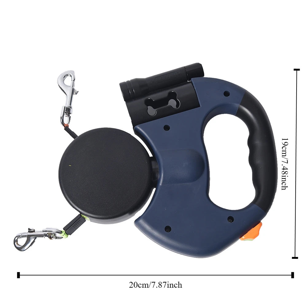 Automatic Retractable Two-End Dog Leash with Flashlight for Easy Walking