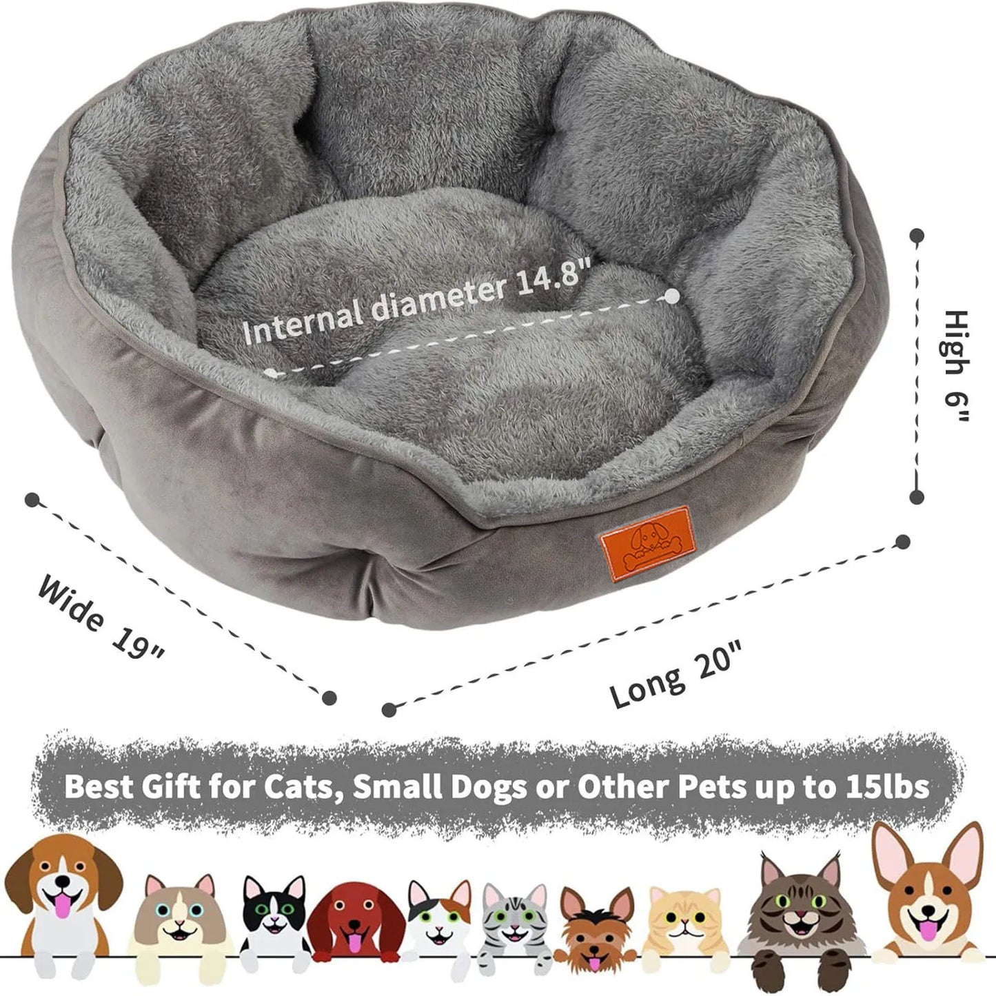 Cozy Grey Pet Bed for Small and Large Pets Soft Washable Non-Slip Base