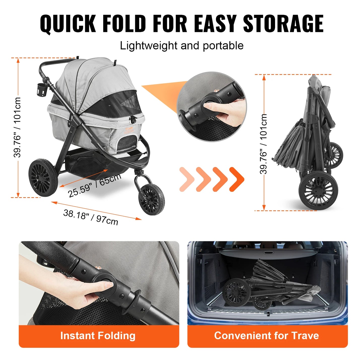 SucceBuy Lightweight Pet Stroller Carrier for Dogs and Cats with Cup Holder