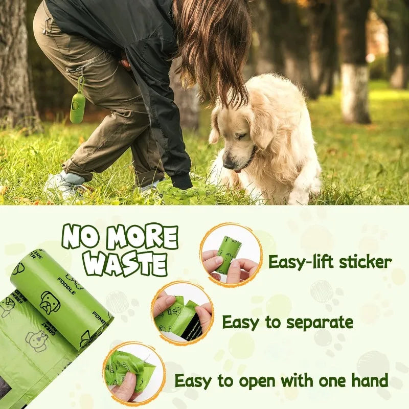Dog Poop Bag Set with Dispenser and Leash Clip for All Dog Sizes