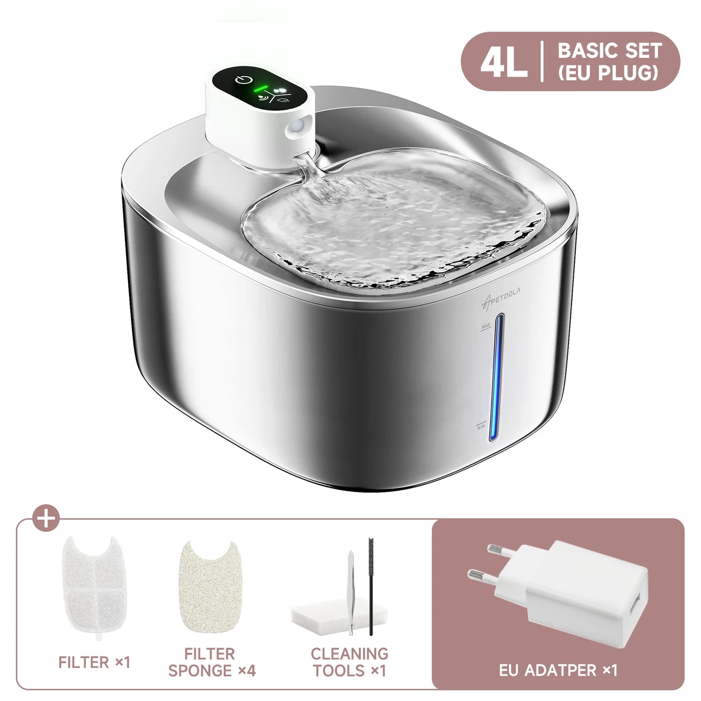 Apetdola 4L Wireless Cat Water Fountain Auto Sensor Dispenser for Pets