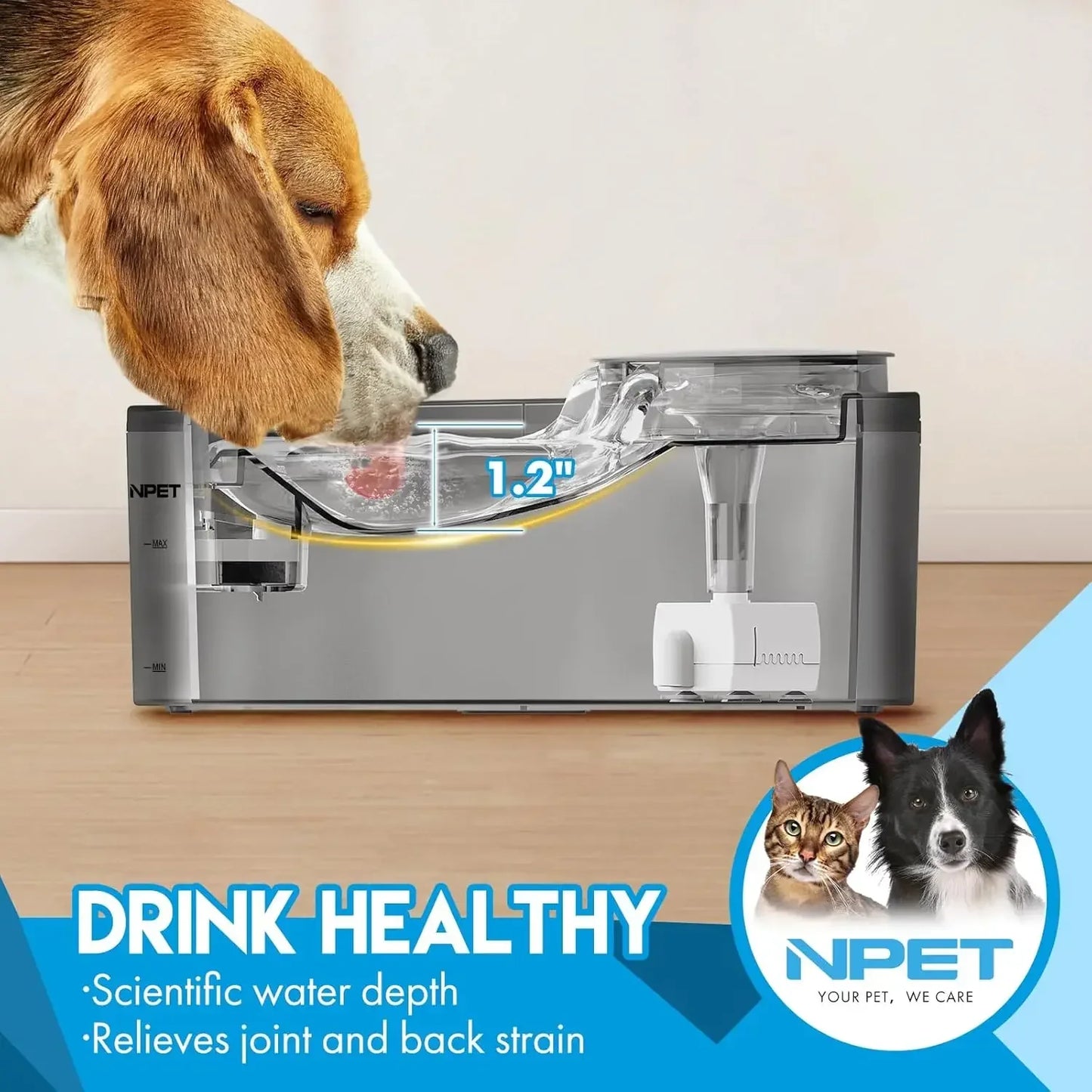NPET DF10-SG Large Automatic Dog Water Fountain 1.3 Gallon with Splatter Guard
