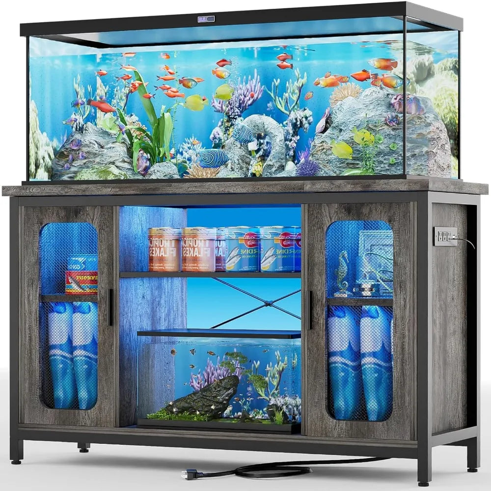 Reptile and Fish Tank Stand with LED Light and Power Outlets