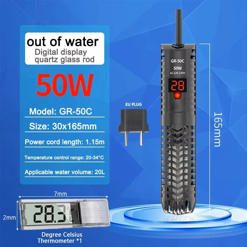 Digital Aquarium Heater Rod With Quartz Glass 16C To 32C