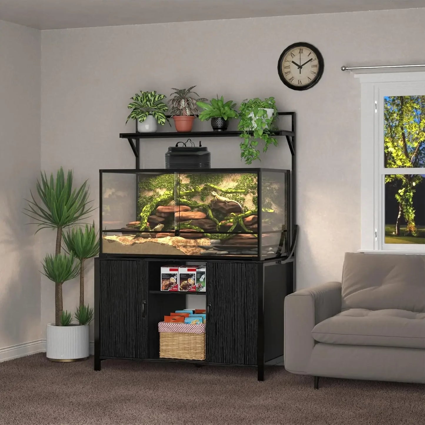 Reptile Tank Stand with Cabinet for 120 Gallon Bearded Dragon