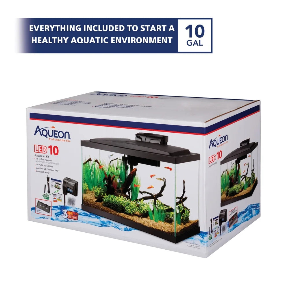 10 Gallon Glass Aquarium Starter Kit With LED Light