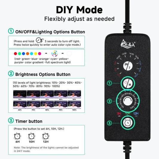 AQQA Led Aquarium Light 24 7 Mode IP68 Waterproof Bracket