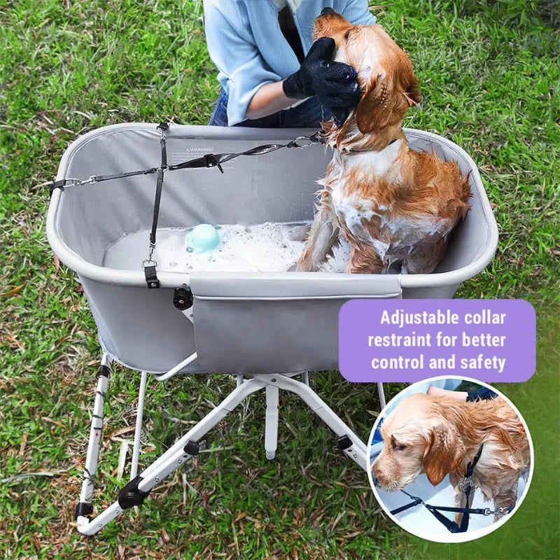 Elevated Foldable Dog Bath Tub Adjustable Grooming Station for Medium to Large Pets