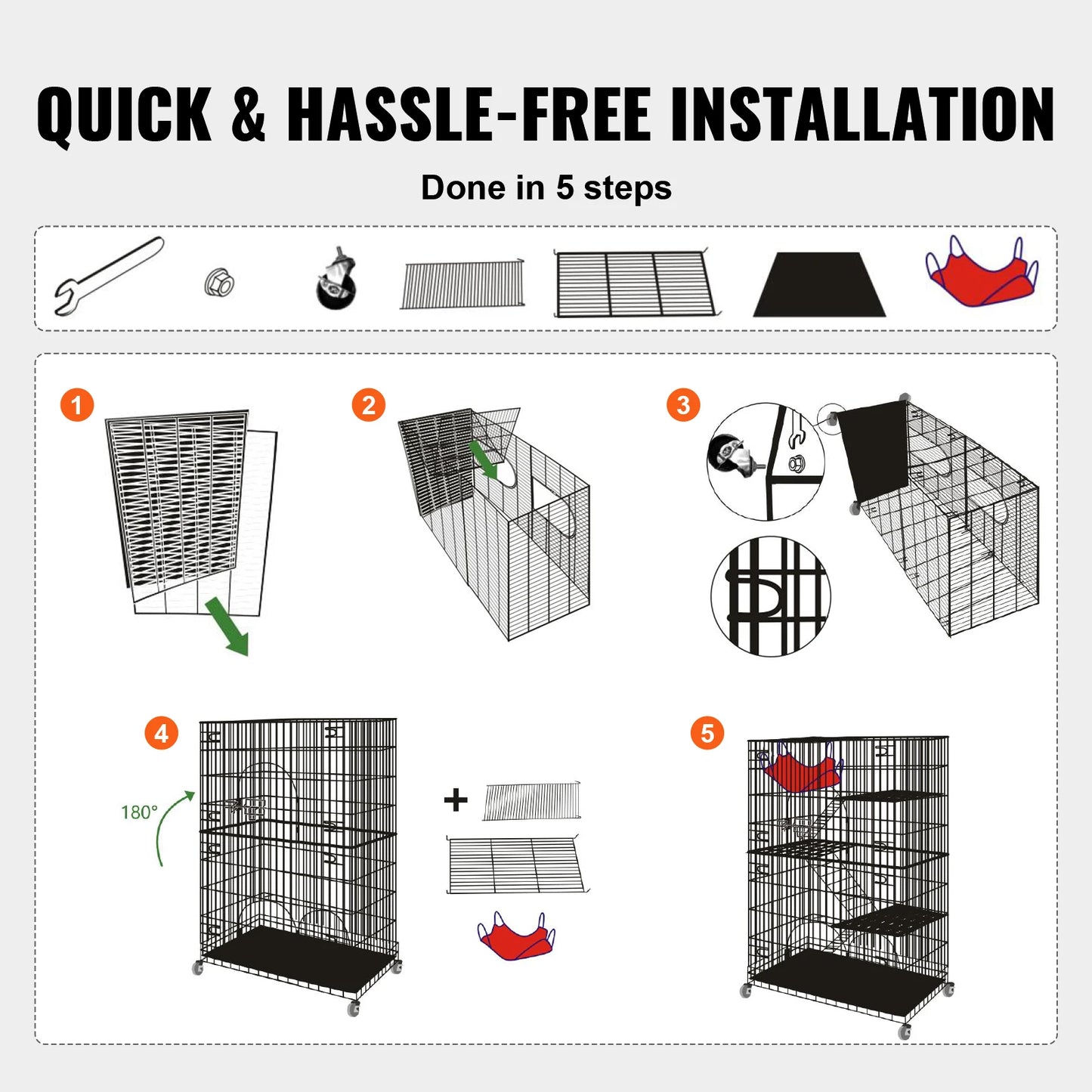 VEVOR 4 Tier Large Cat Playpen Indoor Metal Cage with Hammock and Ladders