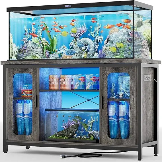 Reptile and Fish Tank Stand with LED Light and Power Outlets