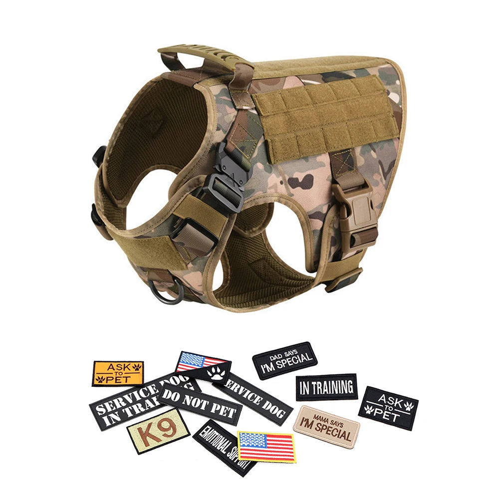 Military Dog Harness Set with Leash Bags Patches for Tactical Training