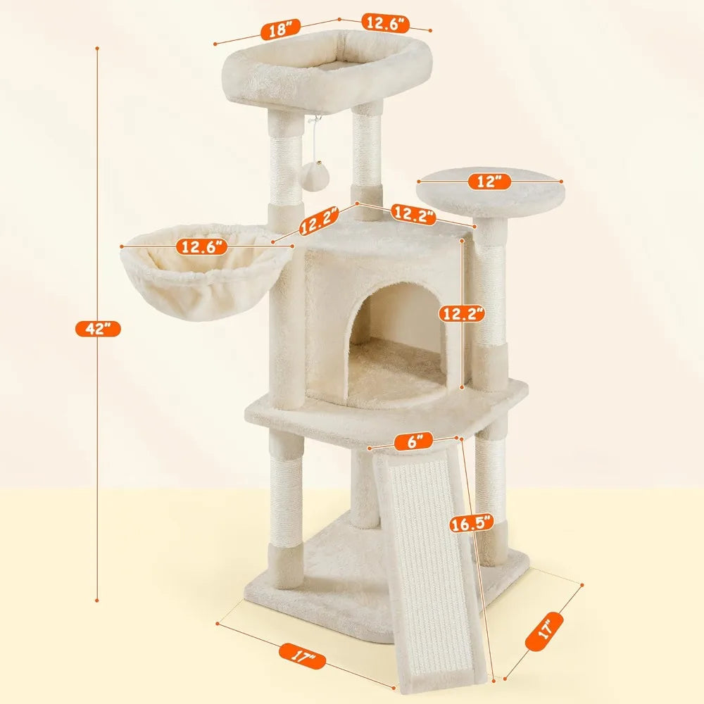Yaheetech Cat Tree 42in Play Tower For Indoor Cats Condo
