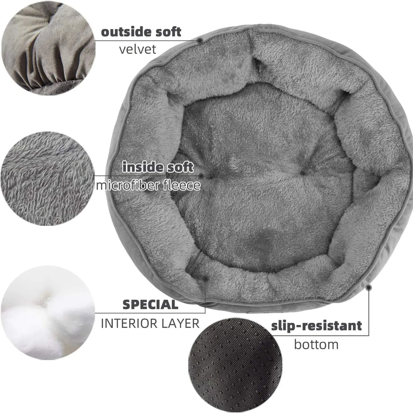 Cozy Grey Pet Bed for Small and Large Pets Soft Washable Non-Slip Base