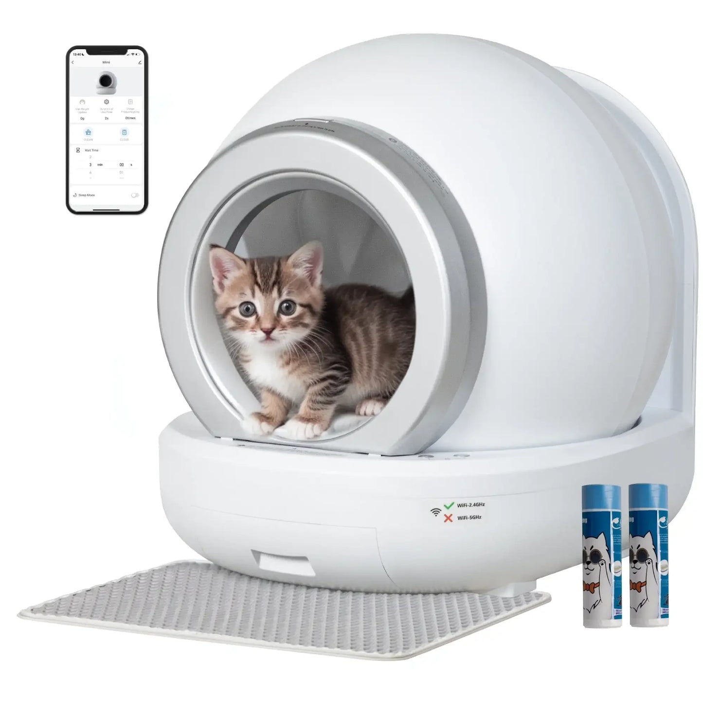 Modern Automatic Self-Cleaning Cat Litter Box with APP Control White