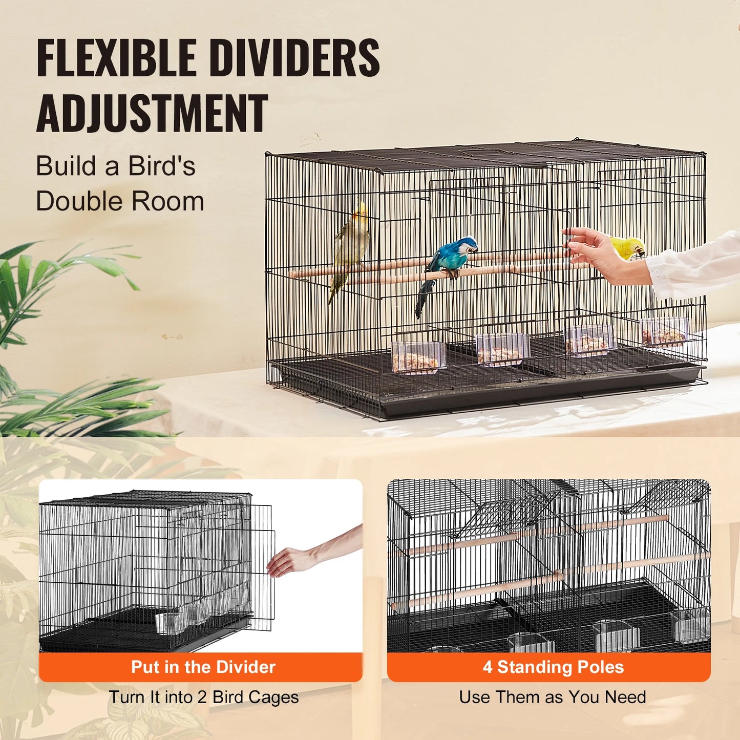 VEVOR 30 Inch Stackable Divided Bird Cage for Small Birds with Handle and Perches
