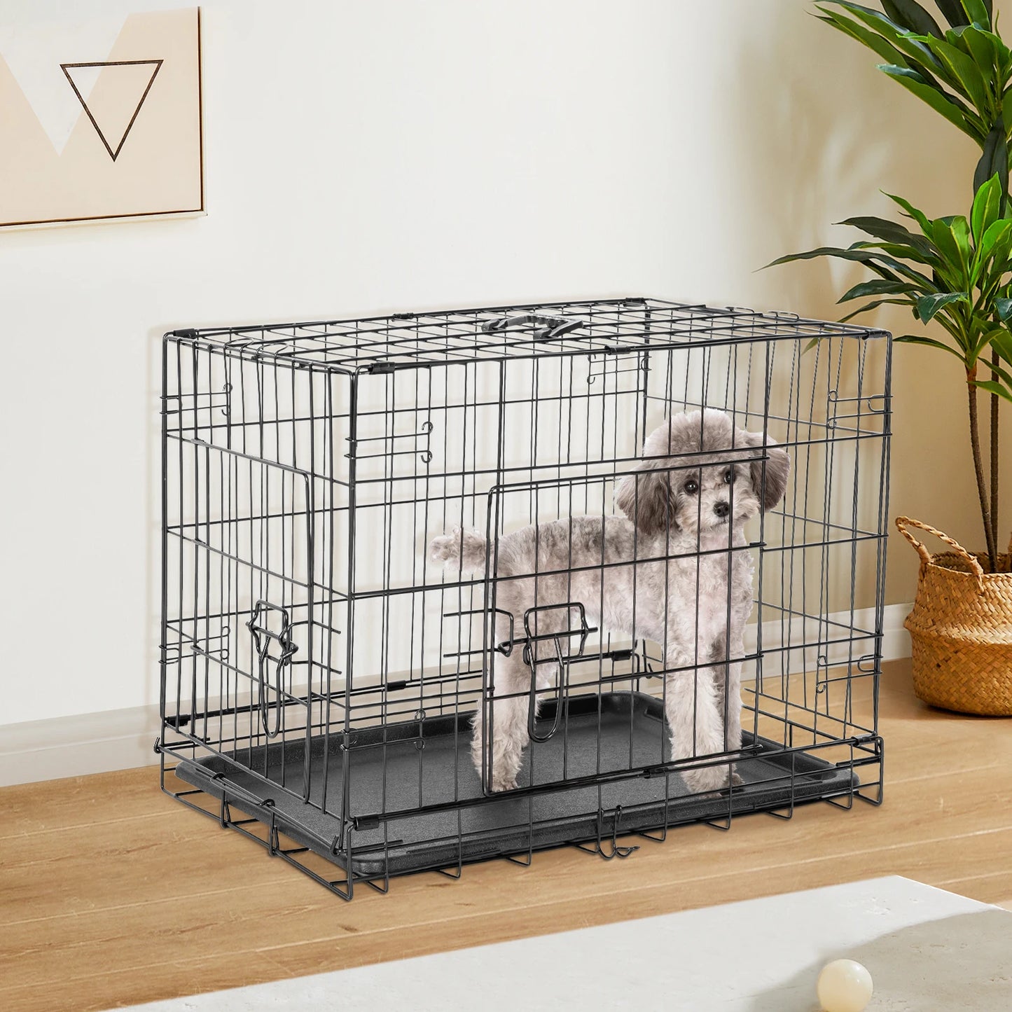 JHK Extra Large Double Door Folding Metal Dog Cage with Leak-Proof Tray