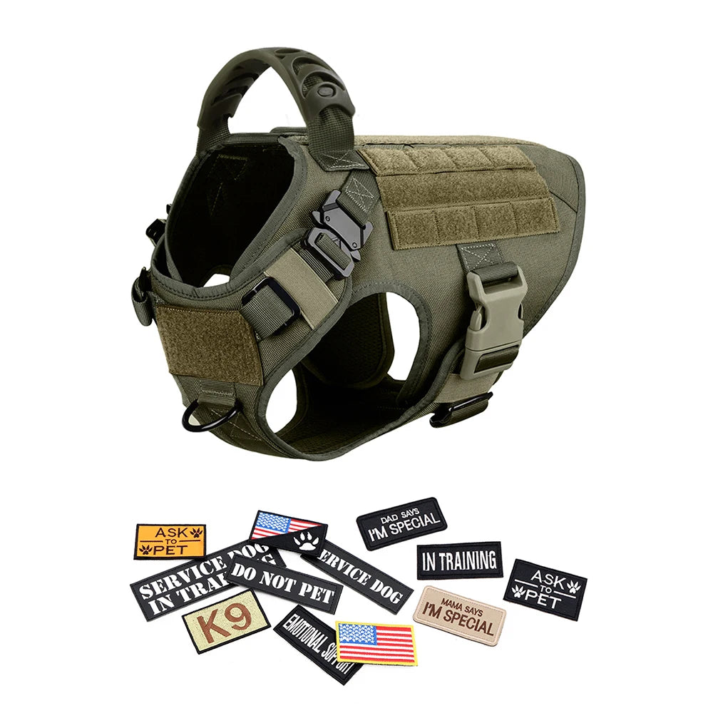 Military Dog Harness Set with Leash Bags Patches for Tactical Training
