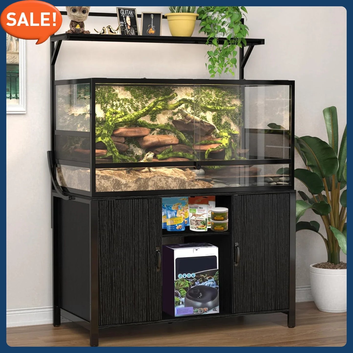 Reptile Tank Stand with Cabinet for 120 Gallon Bearded Dragon