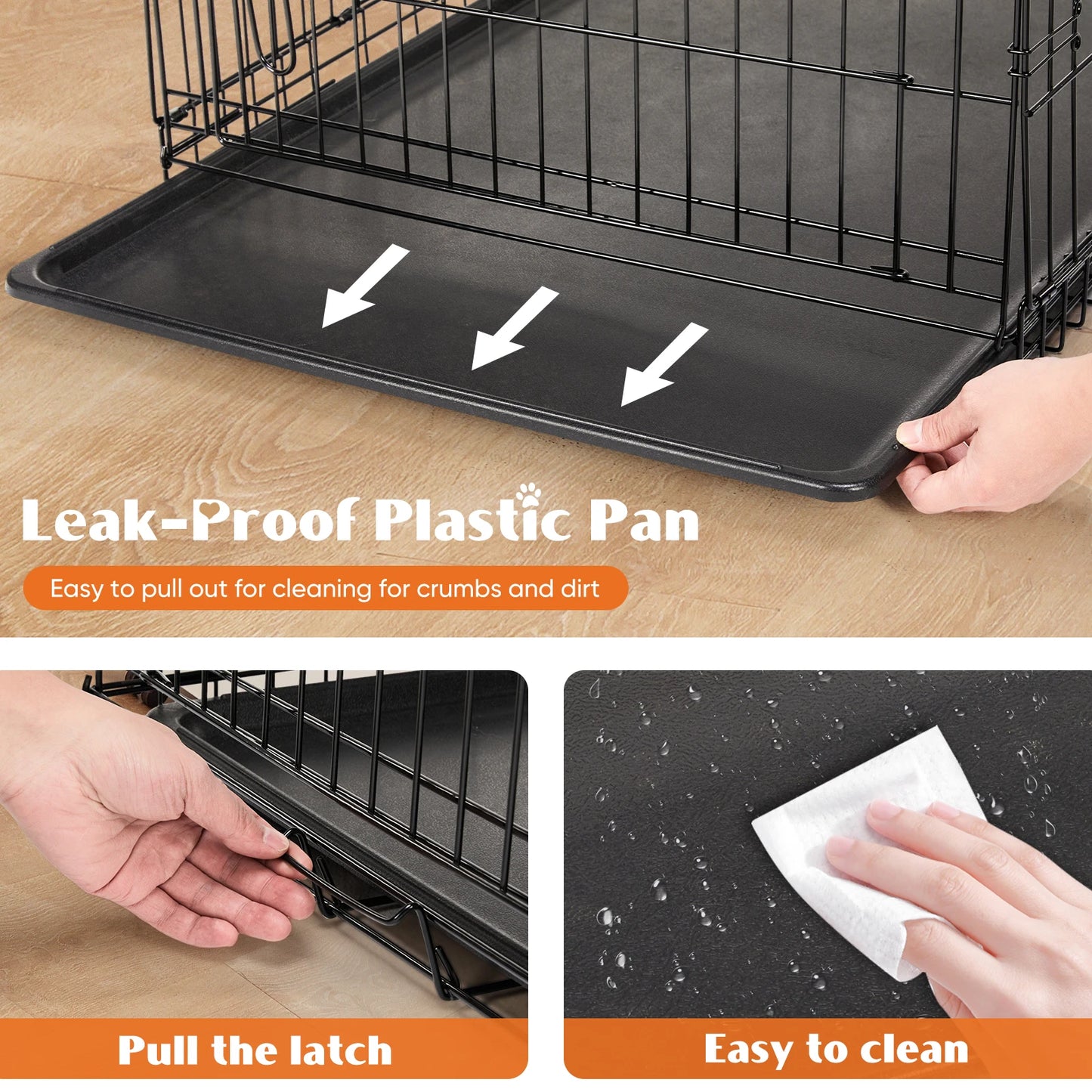 JHK Extra Large Double Door Folding Metal Dog Cage with Leak-Proof Tray