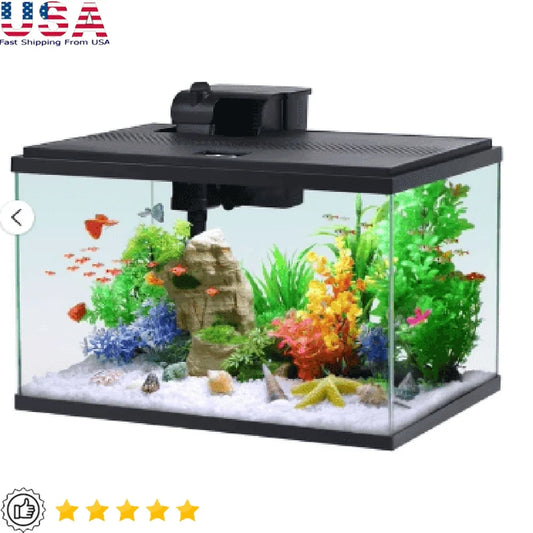 10 Gallon Glass Aquarium Starter Kit With Filter And LED