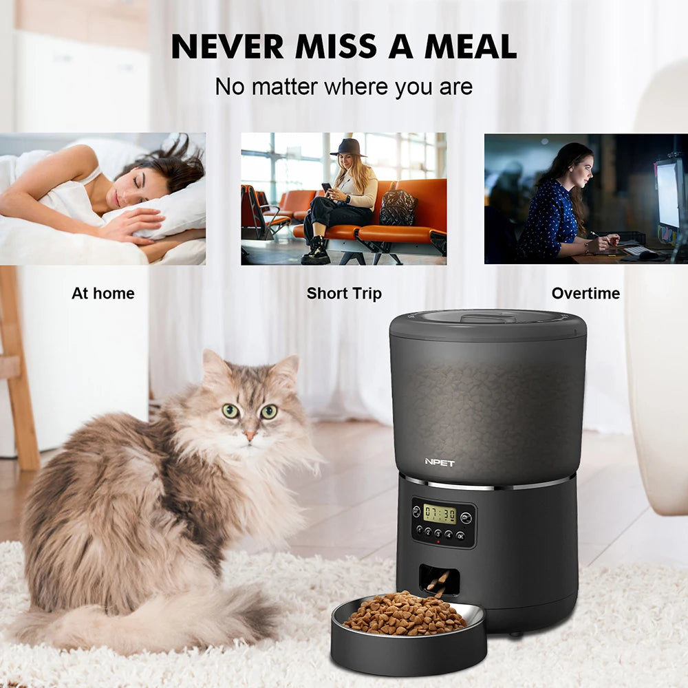 NPET 4L Automatic Smart Pet Feeder for Cats and Dogs with Stainless Steel Bowl