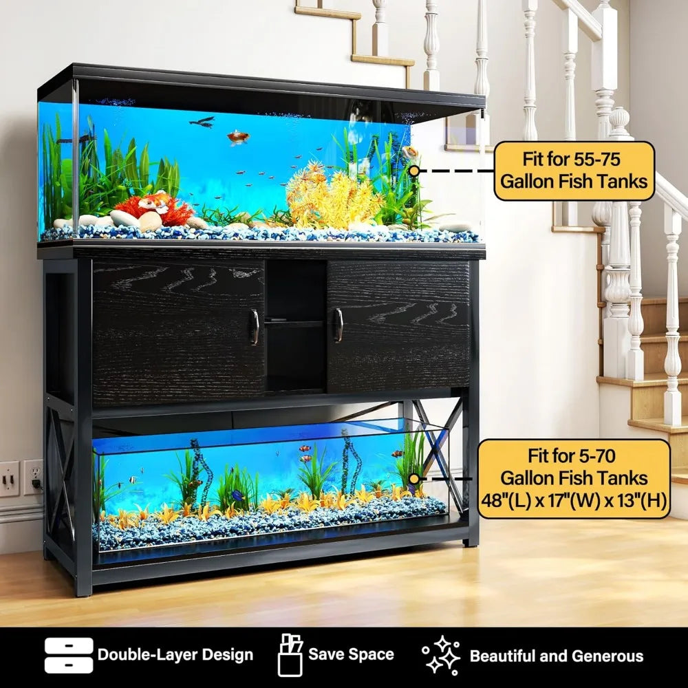 TC-HOMENY 55-75 Gallon Aquarium Stand with Charging Station and Storage Cabinet