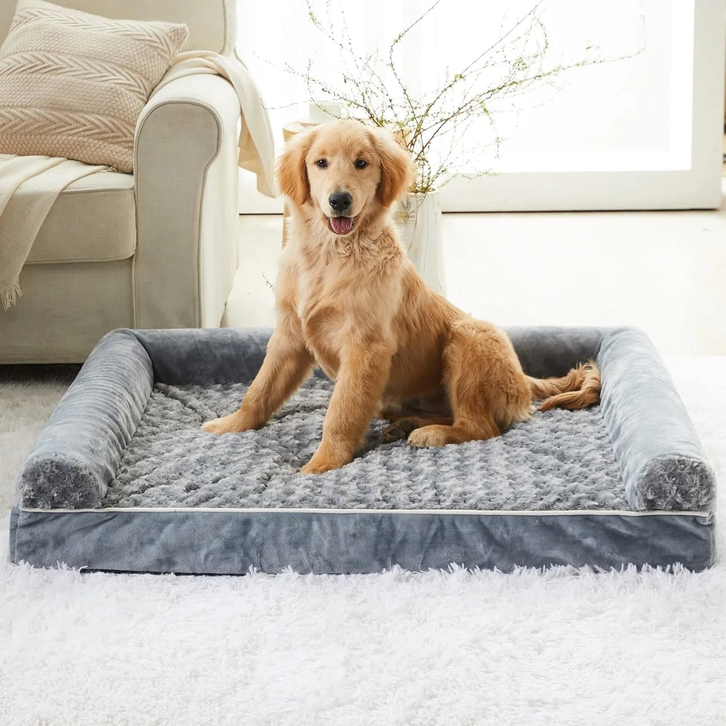 Luxury Memory Foam Dog Bed Waterproof and Washable for Medium Dogs
