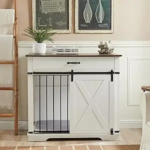 72.5 Inch Double Dog Crate Furniture for Two Medium Dogs with Room Divider