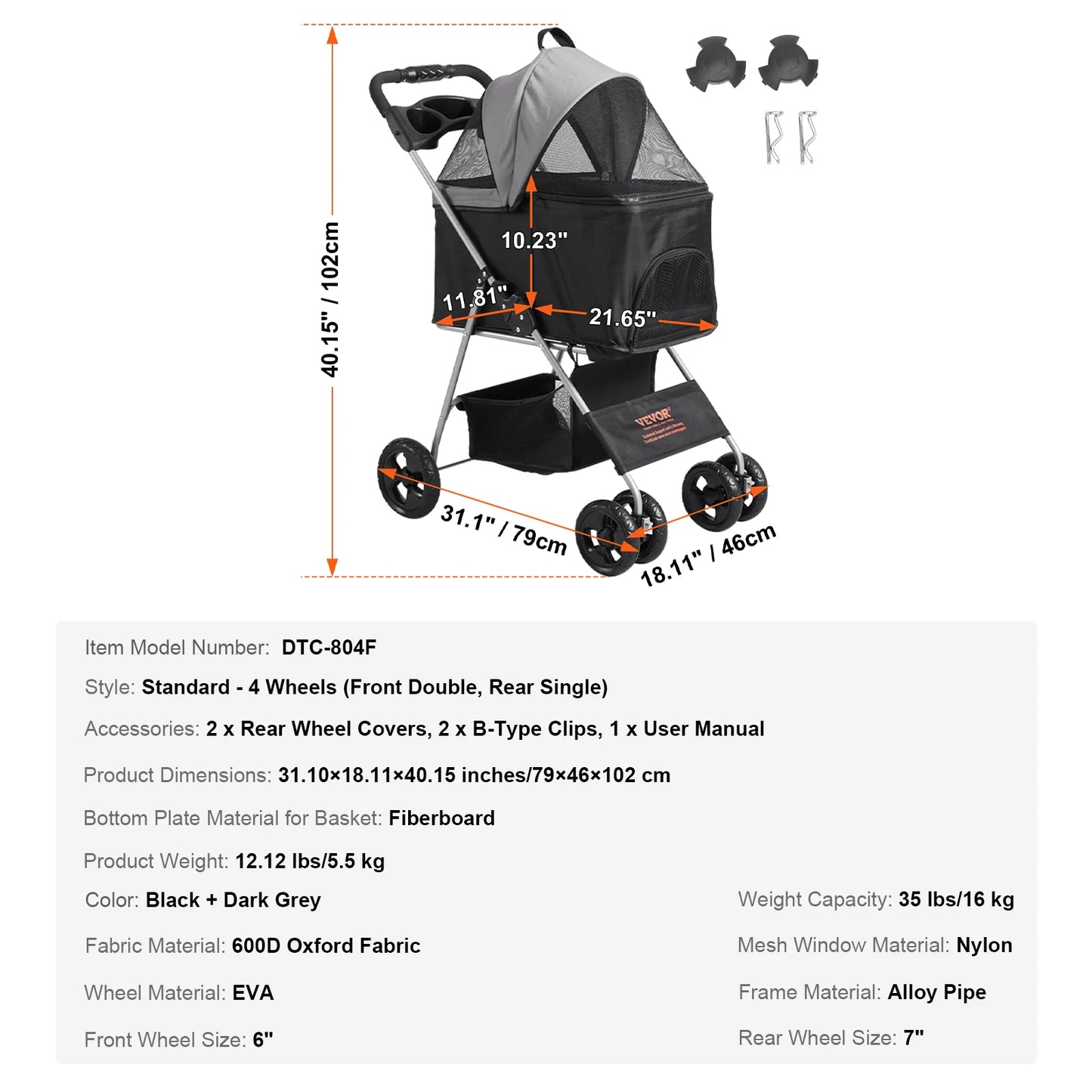 SucceBuy Lightweight Pet Stroller Carrier for Dogs and Cats with Cup Holder