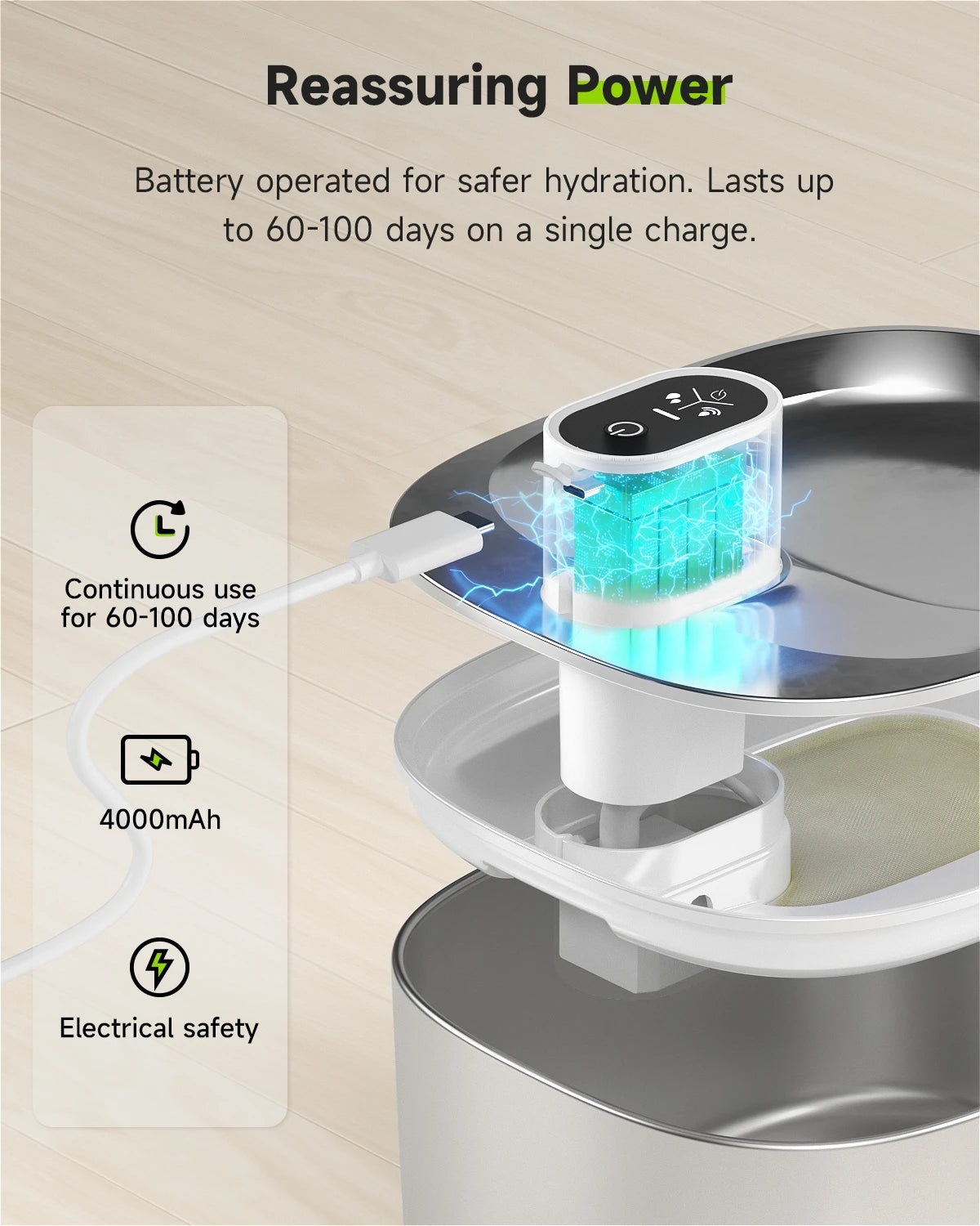 Apetdola 4L Wireless Cat Water Fountain Auto Sensor Dispenser for Pets
