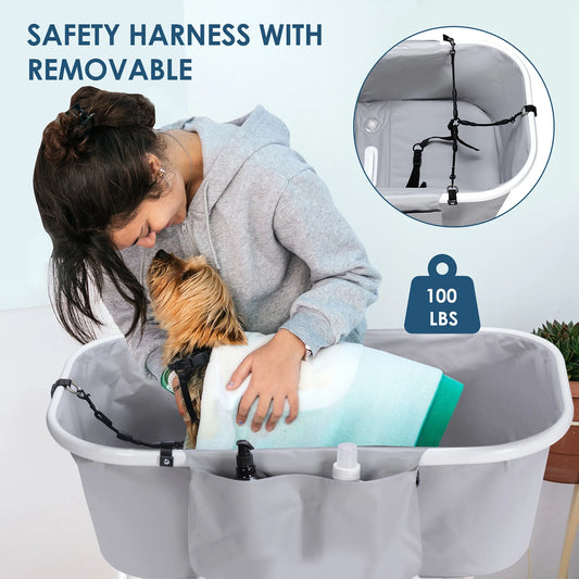 Portable Dog Bathtub with Stand Collapsible Pet Tub for Indoor and Outdoor Use