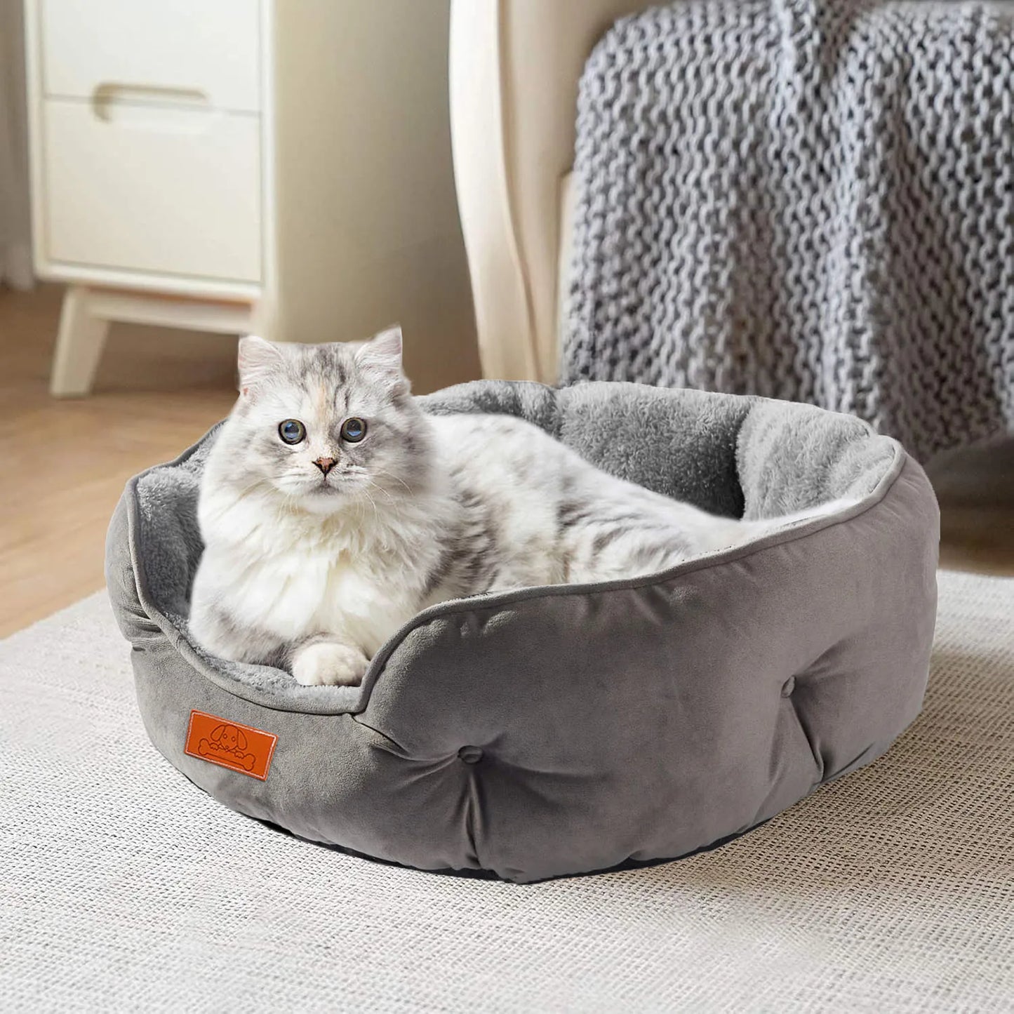 Cozy Grey Pet Bed for Small and Large Pets Soft Washable Non-Slip Base