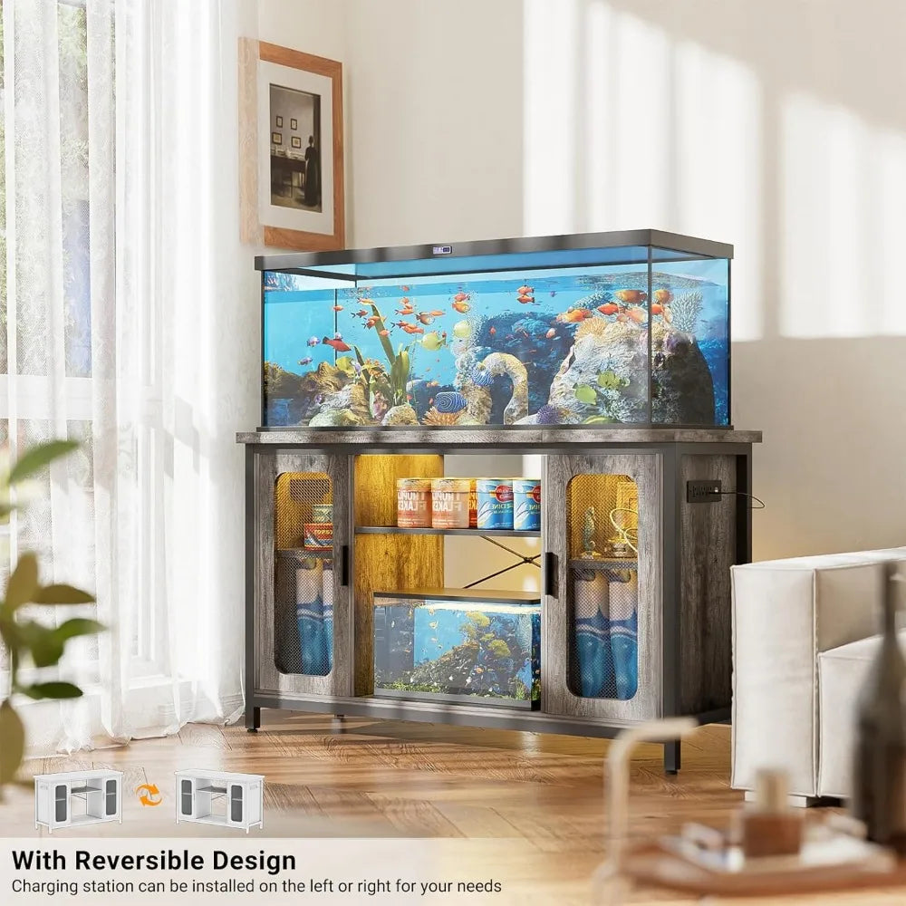 Reptile and Fish Tank Stand with LED Light and Power Outlets