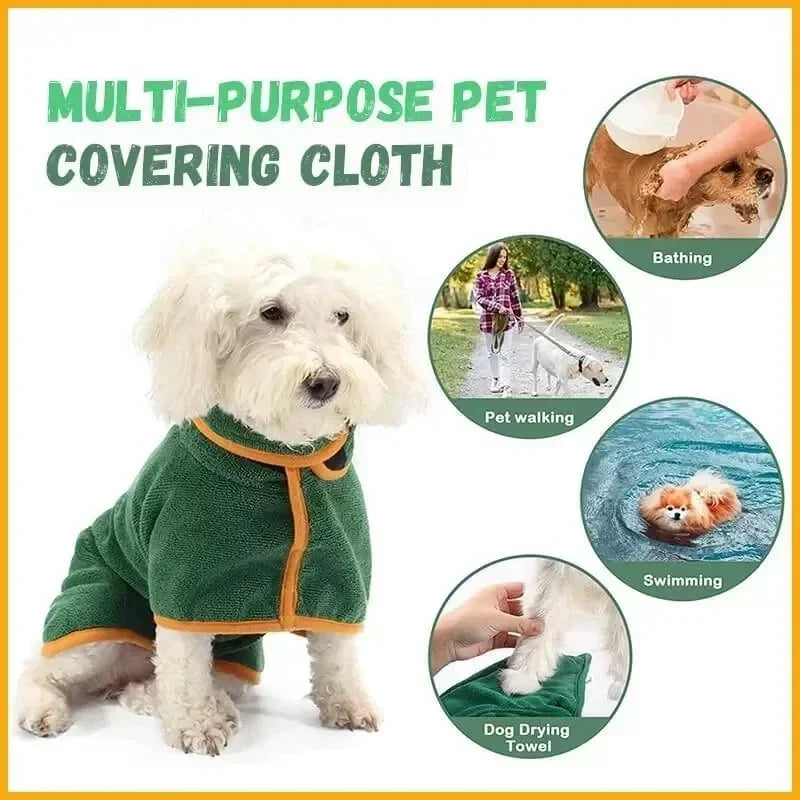 Pet Bathrobe Fast Drying Microfiber Towel Adjustable Coat for Dogs