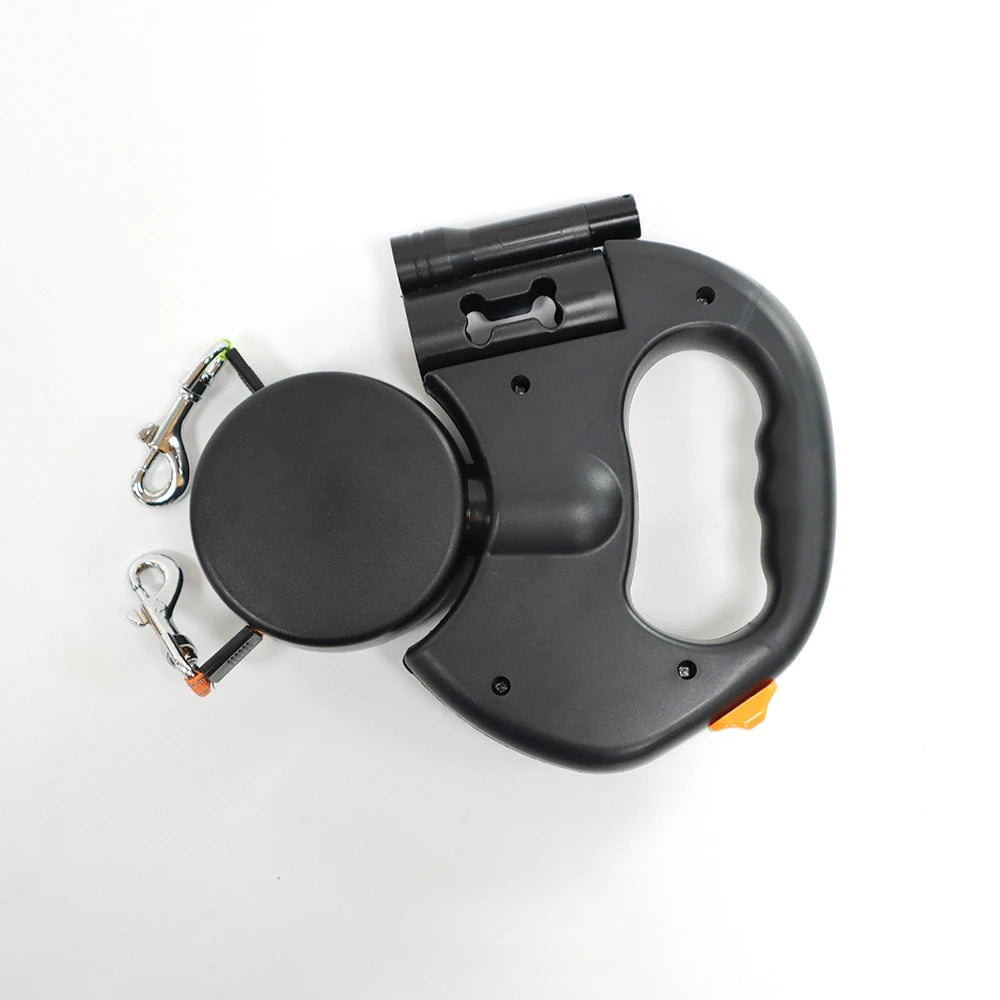 Automatic Retractable Two-End Dog Leash with Flashlight for Easy Walking