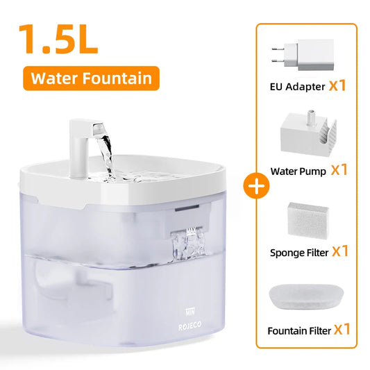 ROJECO Smart Cat Water Fountain Automatic Pet Dispenser with Filters 1.5L