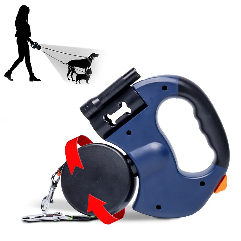 Automatic Retractable Two-End Dog Leash with Flashlight for Easy Walking