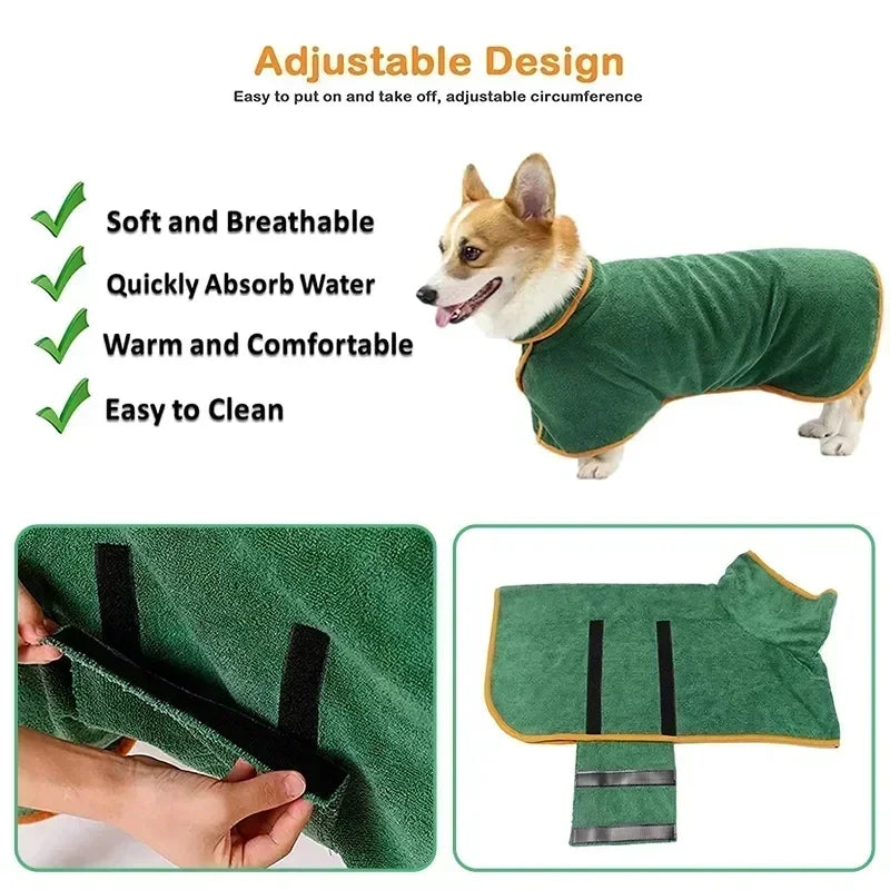 Pet Bathrobe Fast Drying Microfiber Towel Adjustable Coat for Dogs