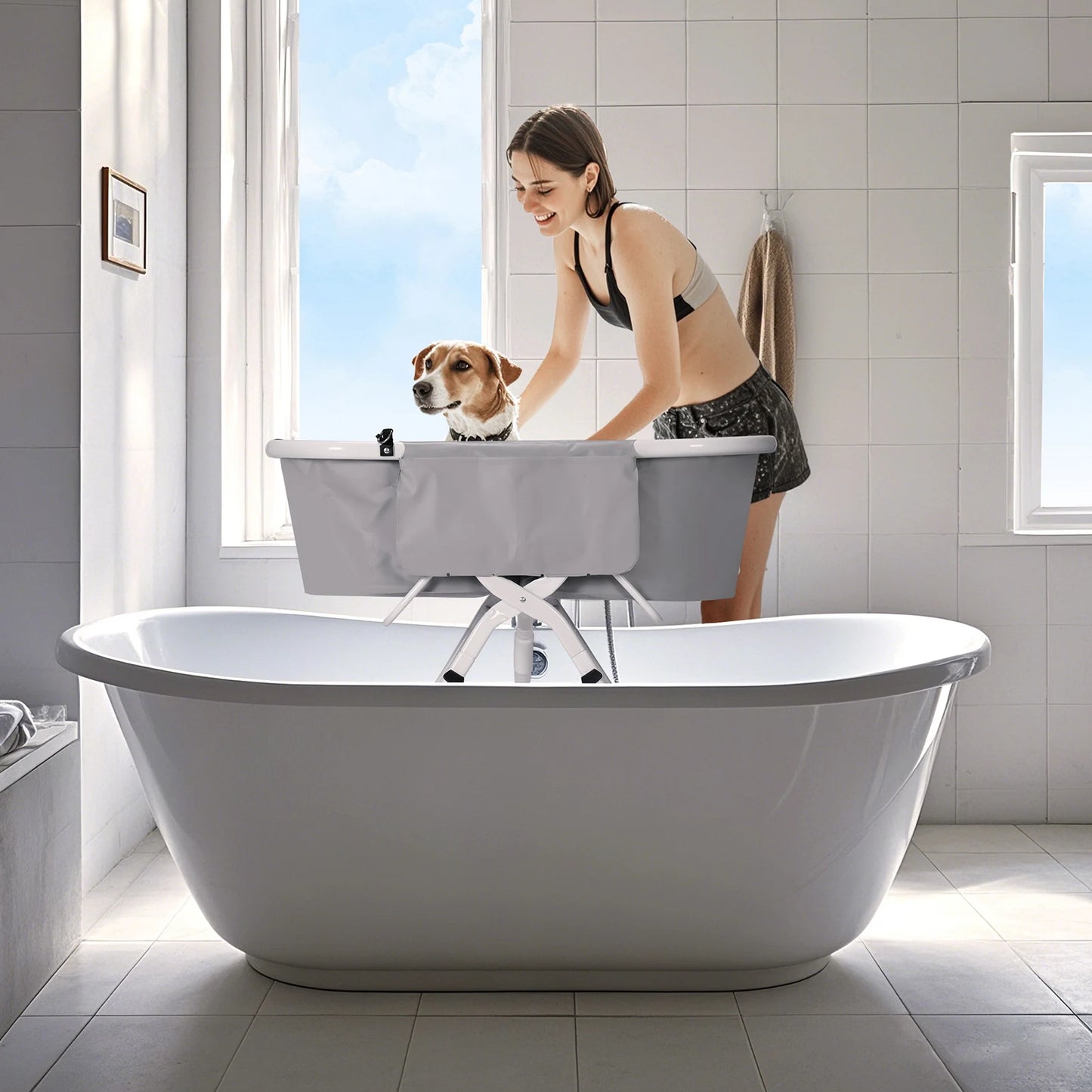 Portable Dog Bathtub with Stand Collapsible Pet Tub for Indoor and Outdoor Use