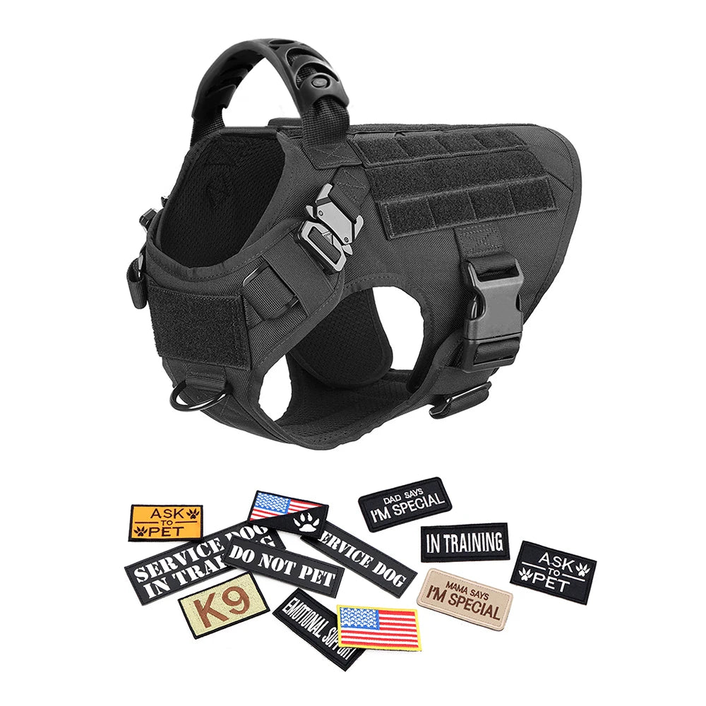 Military Dog Harness Set with Leash Bags Patches for Tactical Training