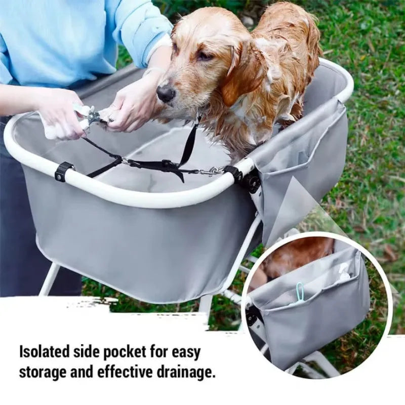 Elevated Foldable Dog Bath Tub Adjustable Grooming Station for Medium to Large Pets