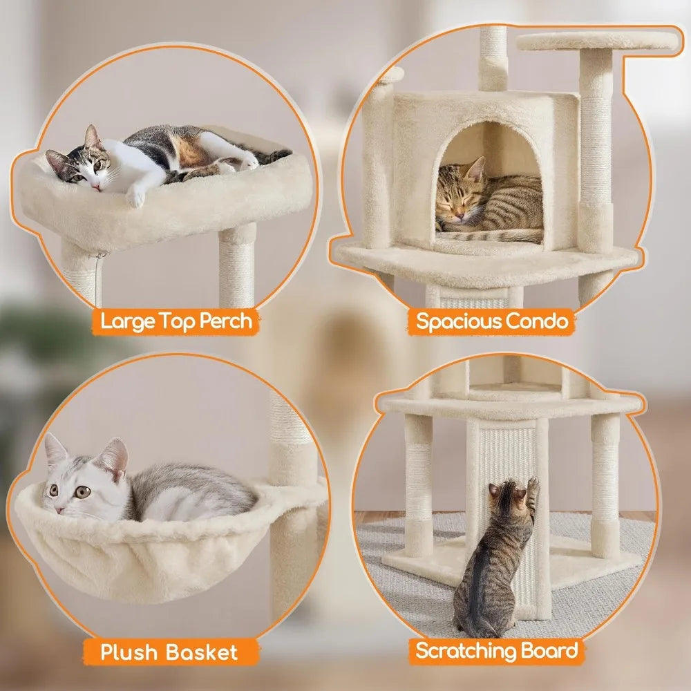Yaheetech Cat Tree 42in Play Tower For Indoor Cats Condo